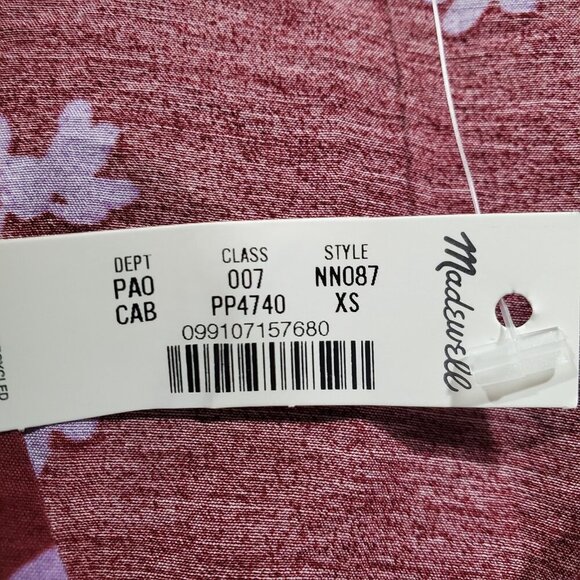 NWT Madewell Button Front V-Neck Cropped Long-Sleeved Cabernet Floral Top Sz XS - Picture 5 of 13